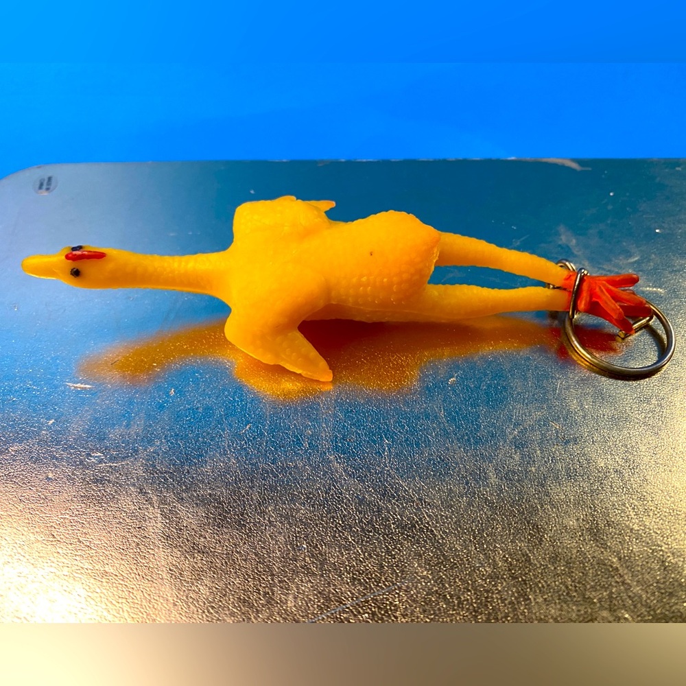 Oddity Vintage 90’s Yellow Rubber Plucked Chicken Keychain 5.5”